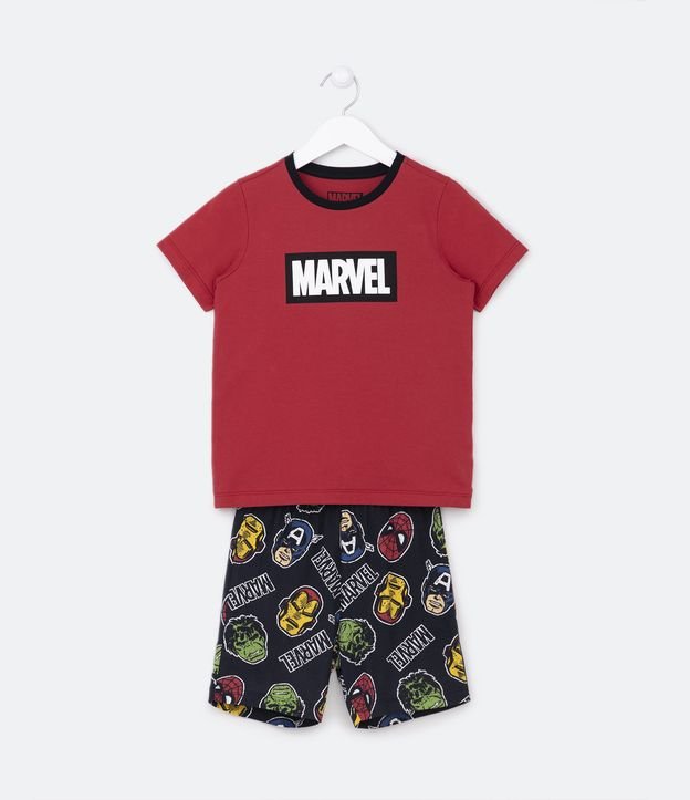 Pijama Curto Infantil com Estampa Marvel - Tam 4 a 12 Anos Vermelho 1